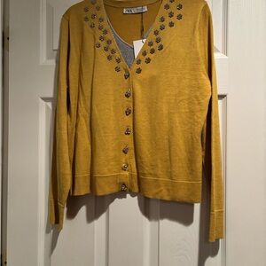 NWT Zara Gold Jeweled Cardigan